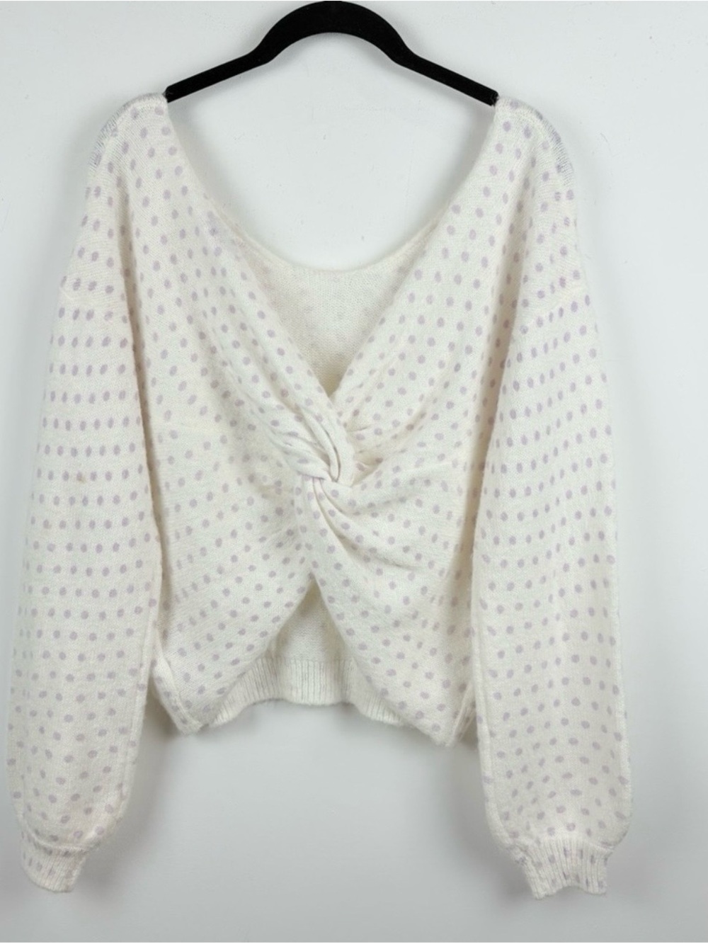 Francescas Tristin Knot Back Pullover White Sweater Pink Polka Dots Preppy Small